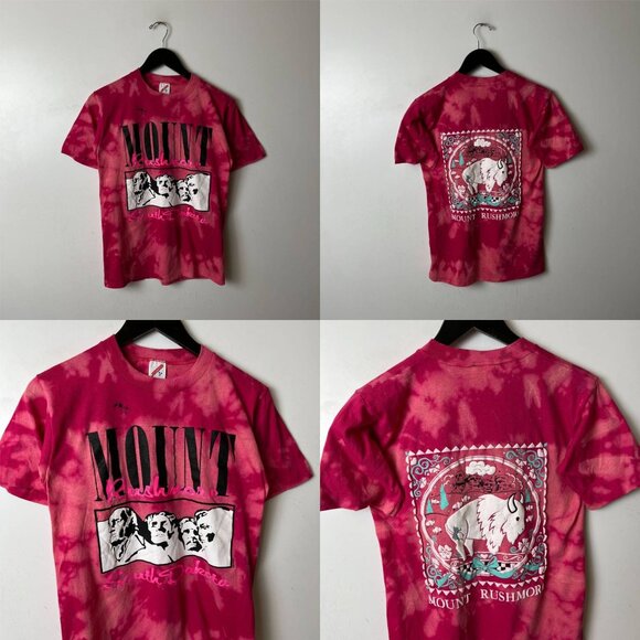 Vintage 80s Mount Rushmore T Shirt Adult Pink Gray Small S Tie Dye USA 50/50 - Picture 14 of 16